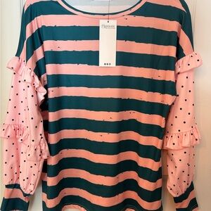 Nuggles Pink and Green Striped Women's Top